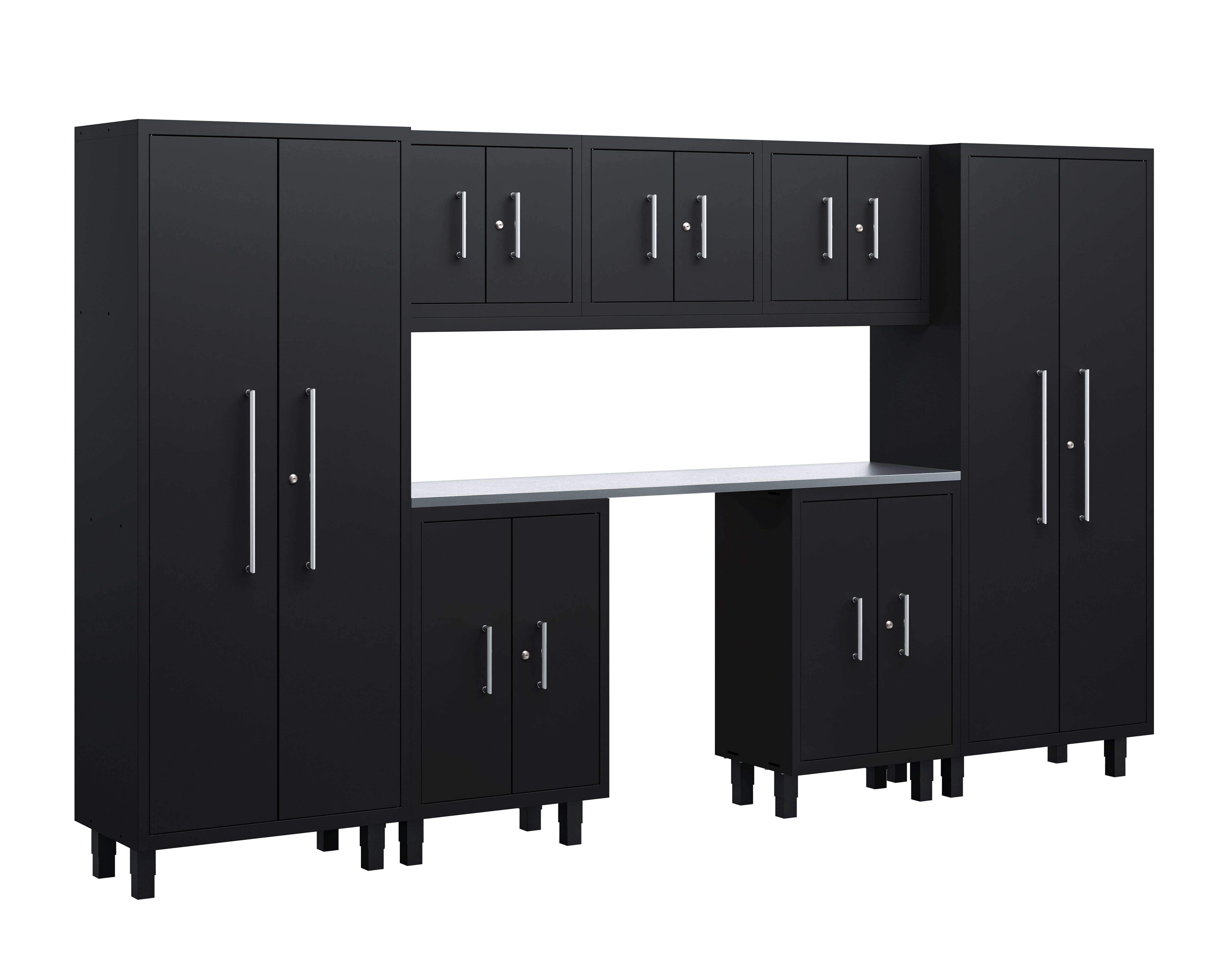 Core Plus Series 8pc Cabinets Set with Base, and Wall Cabinets with 30" Lockers
