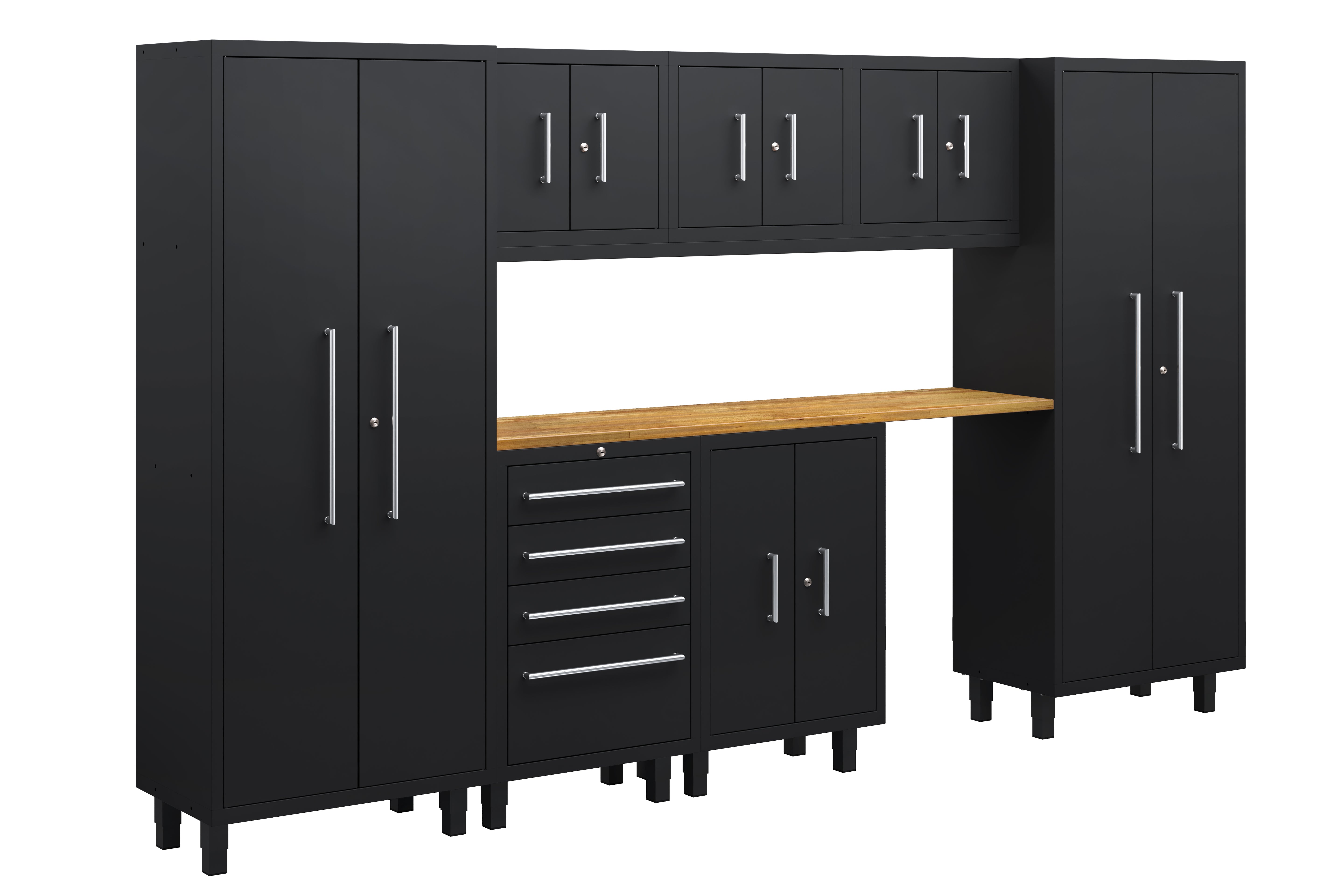Core Plus Series 8pc Cabinets Set with Base, Tool, Wall Cabinets and 30" Lockers