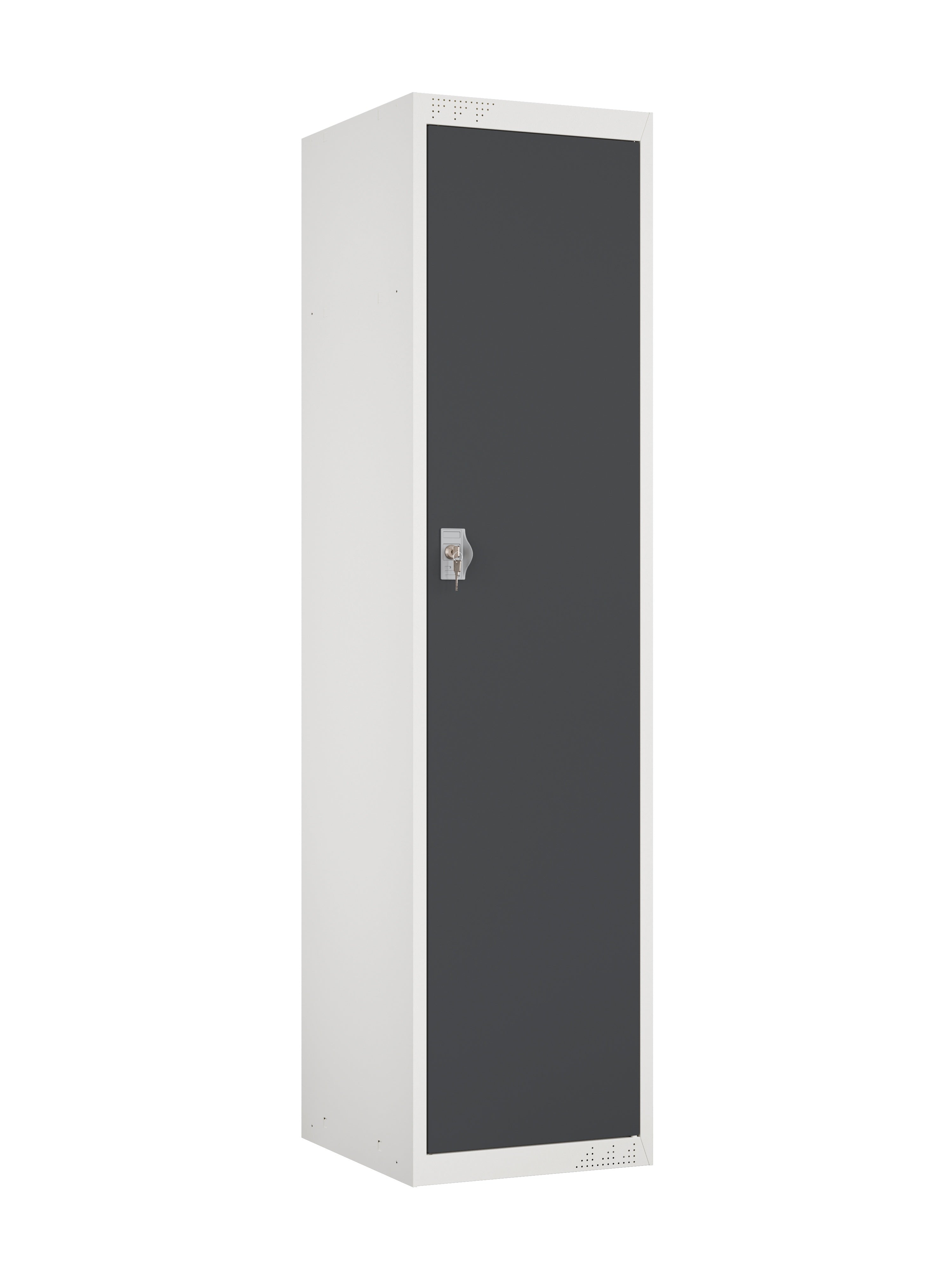 KDS Flat Pack Storage Locker 17.7”W x19.7”D x 71”H Main Unit with key lock - 4 Shelves - White-Basalt Gray