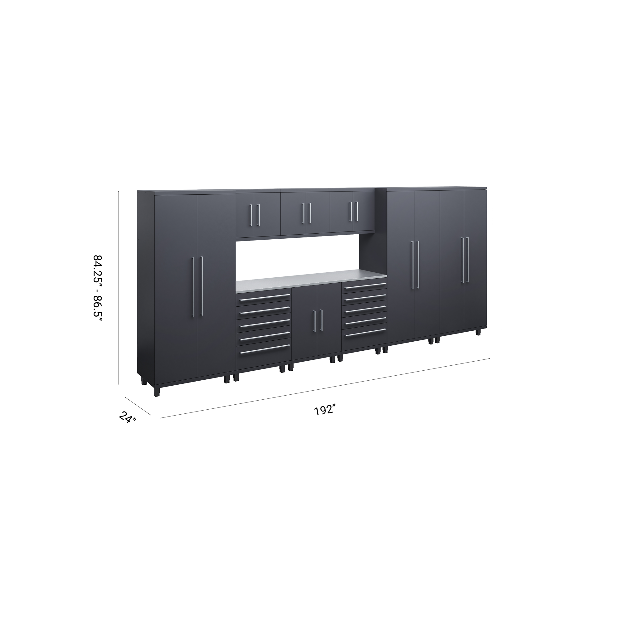 Prestige Series 10pc Cabinet Set with Base, Tool Drawer, Wall Cabinets and 36" Lockers