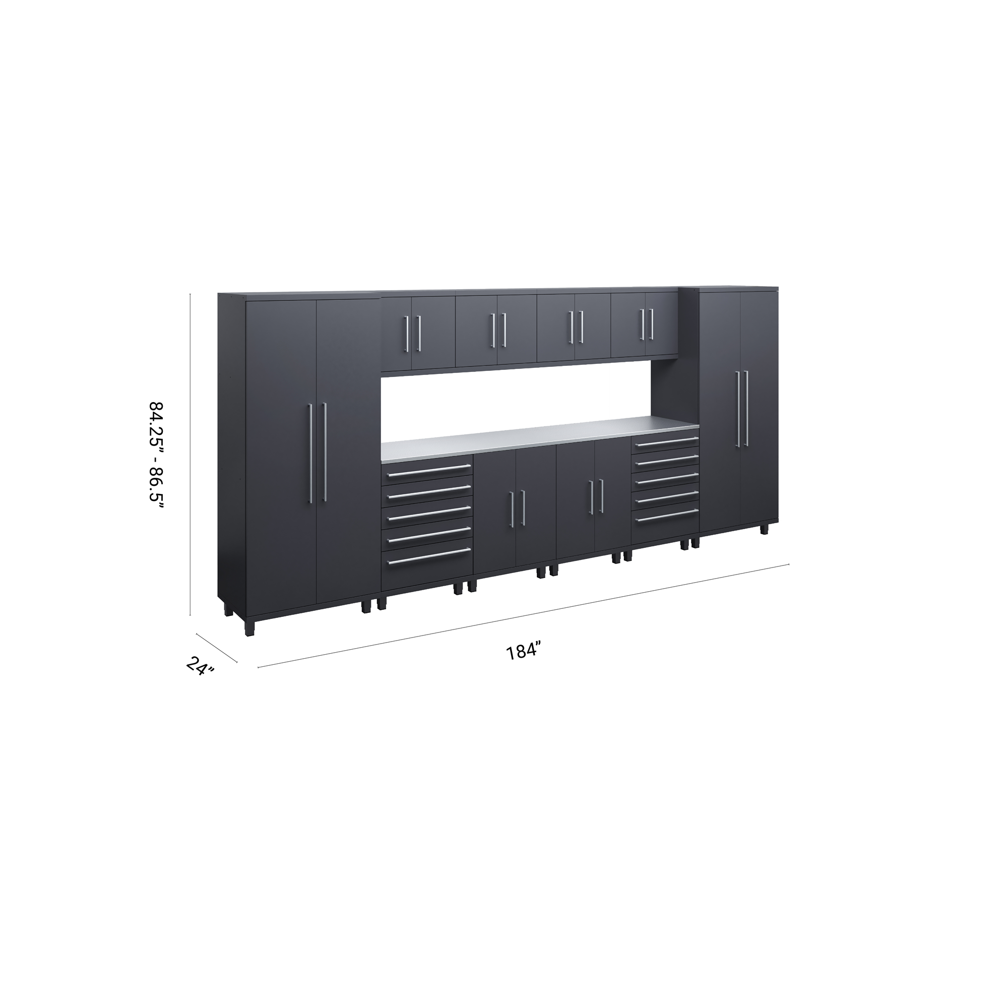 Prestige Series 12pc Cabinet Set with Base, Tool Drawer, Wall Cabinets and 36" Lockers
