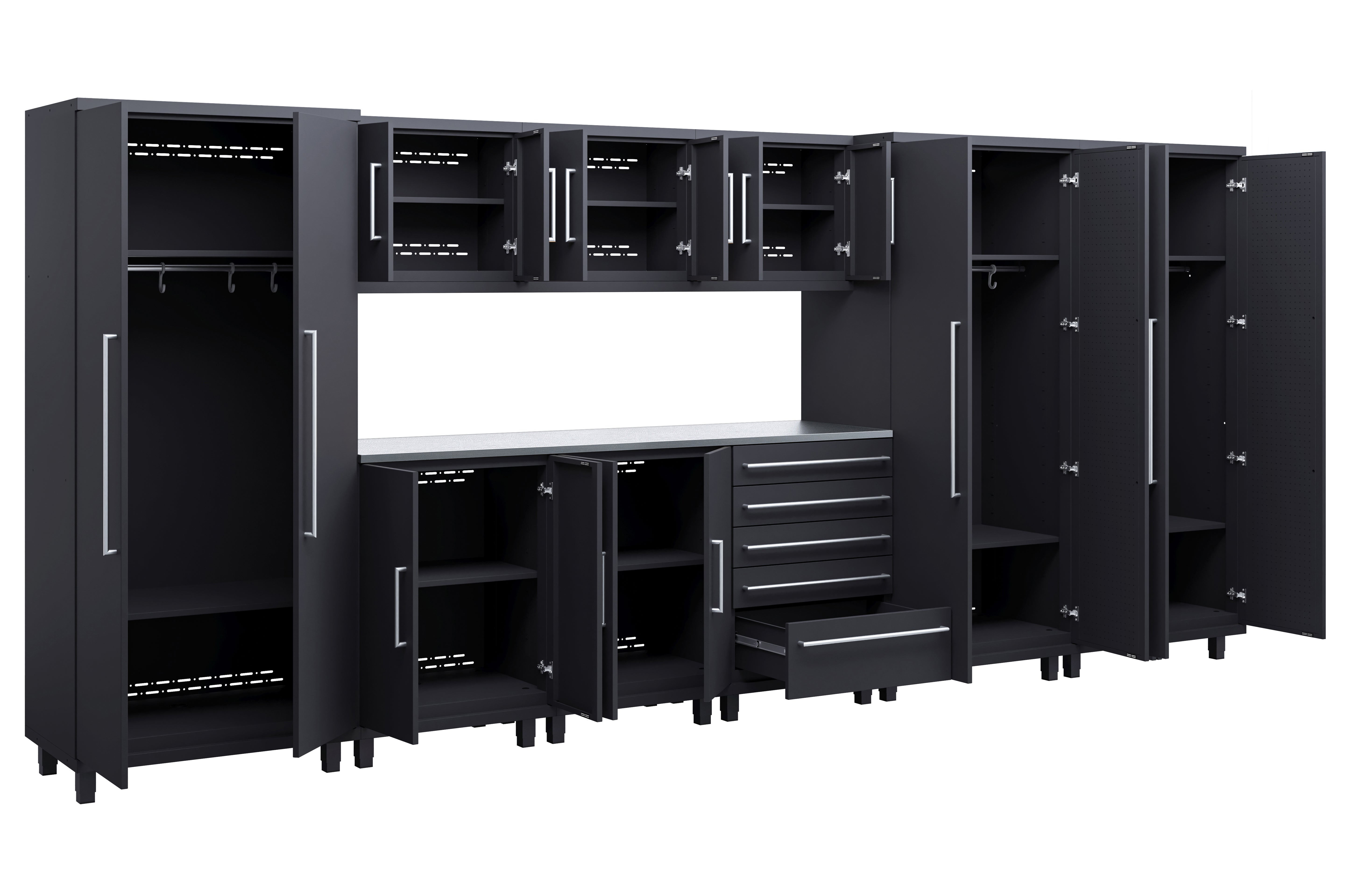Prestige Series 10pc Cabinet Set with Bases, Tool Drawer, Wall Cabinets and 36" Lockers