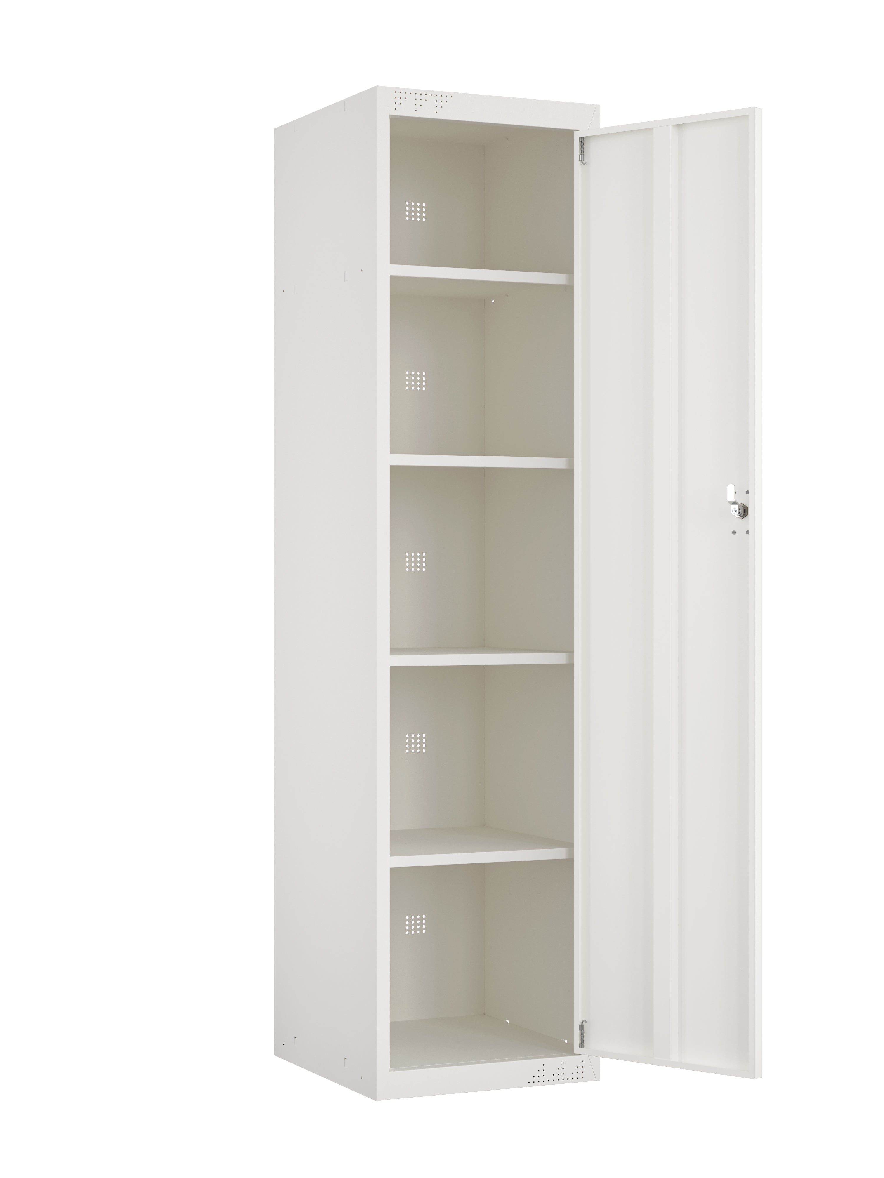 KDS Flat Pack Storage Locker 17.7”W x19.7”D x 71”H Main Unit with key lock - 4 Shelves - White