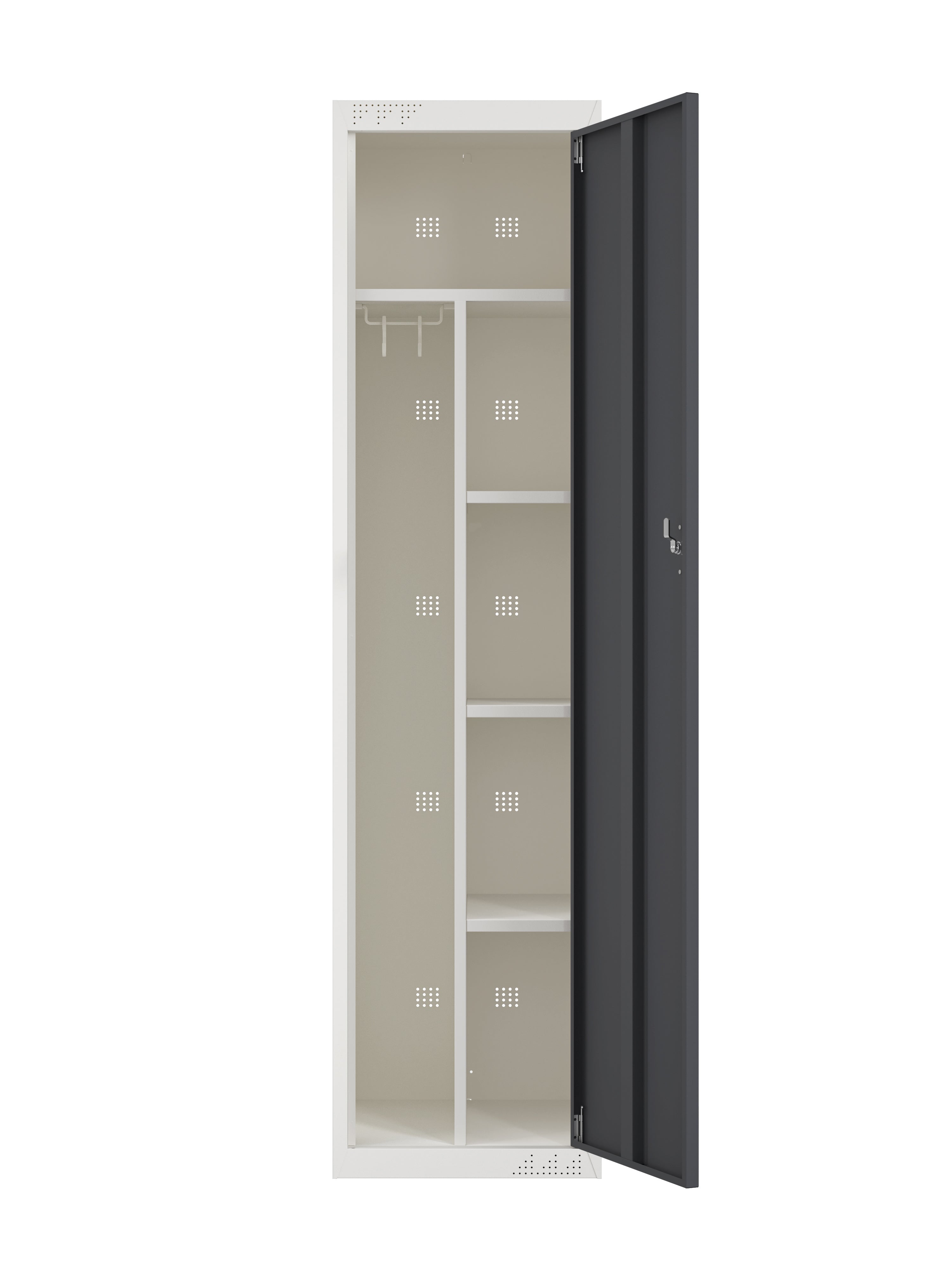 KDS Flat Pack Split Storage Locker 17.7”W x19.7”D x 71”H Main Unit - White Frame and Basalt Gray Doors