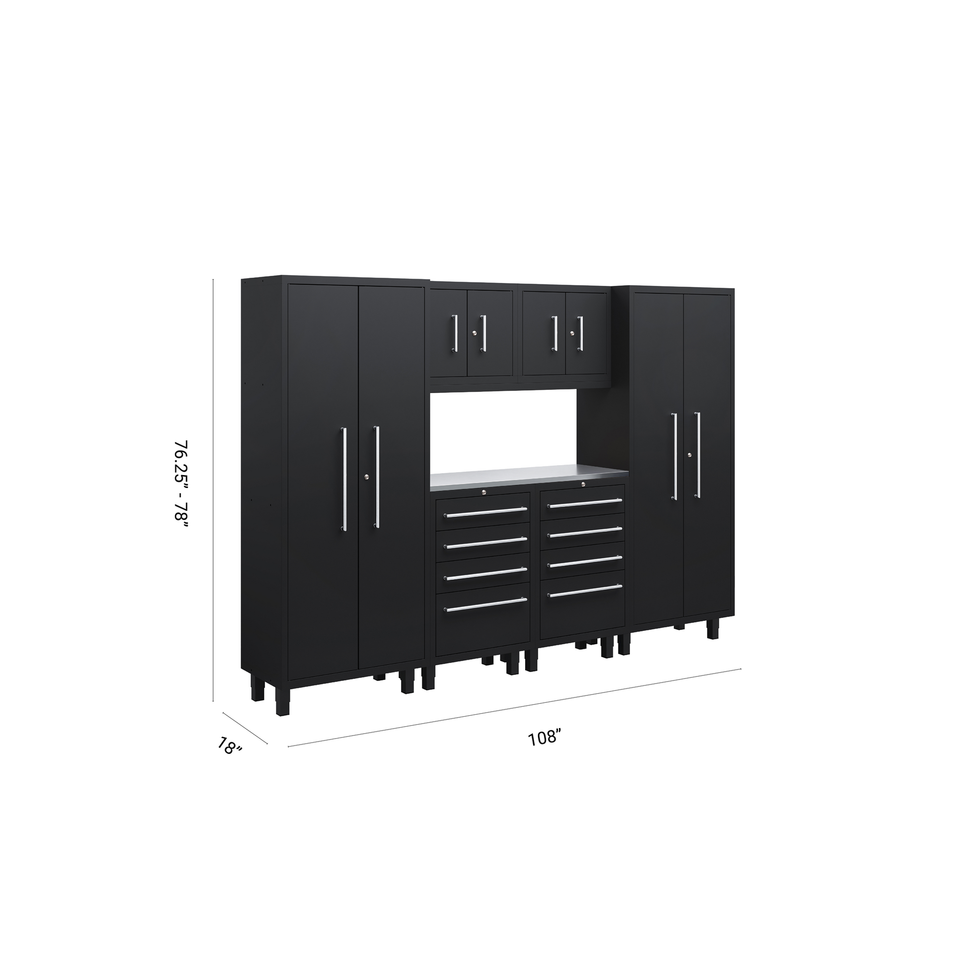 Ensemble de 7 armoires Core Essentials Series avec base, outils, armoires murales et casiers de 76 cm