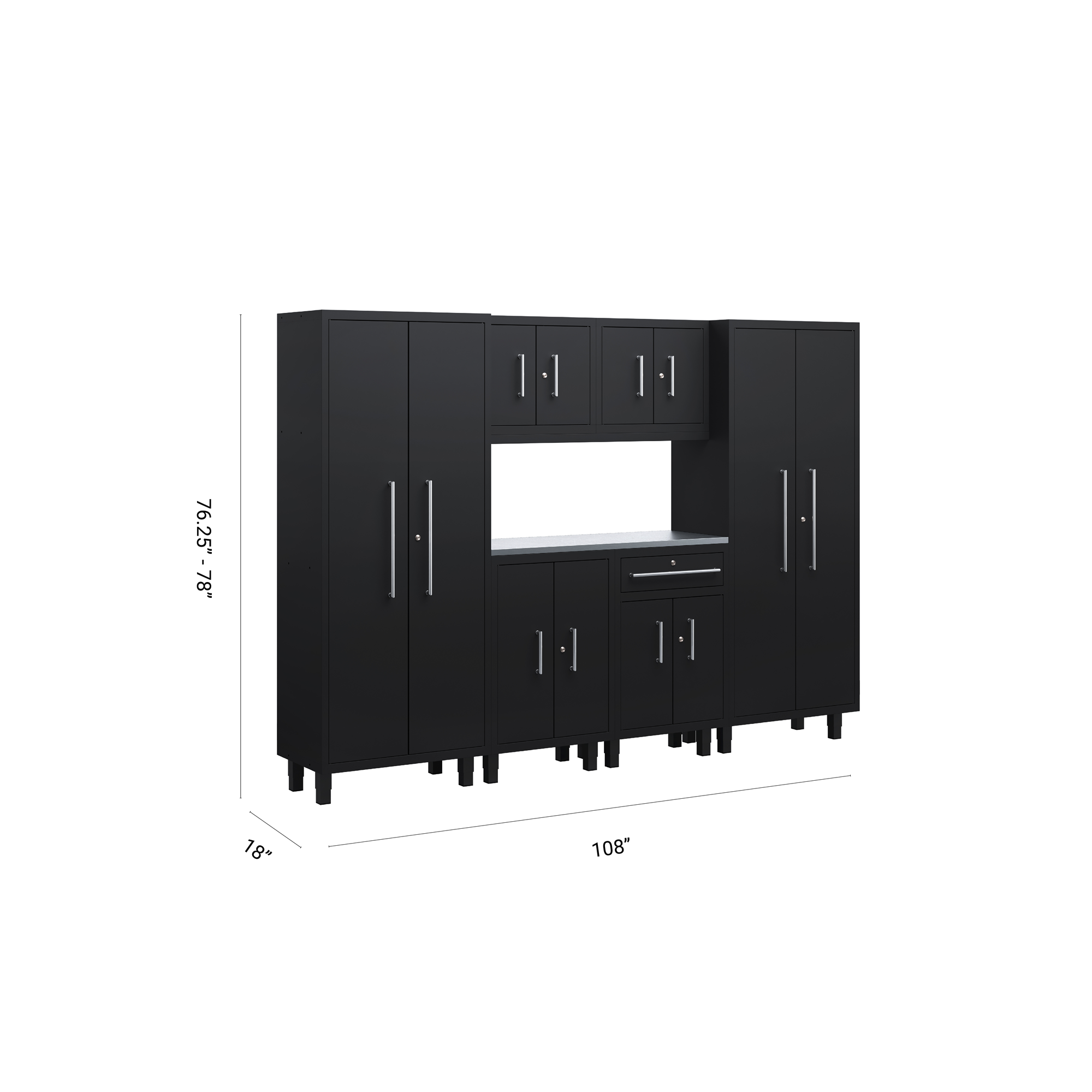 Core Plus Series 7pc Cabinet Set with Base, Split, Wall Cabinets and 30" Lockers
