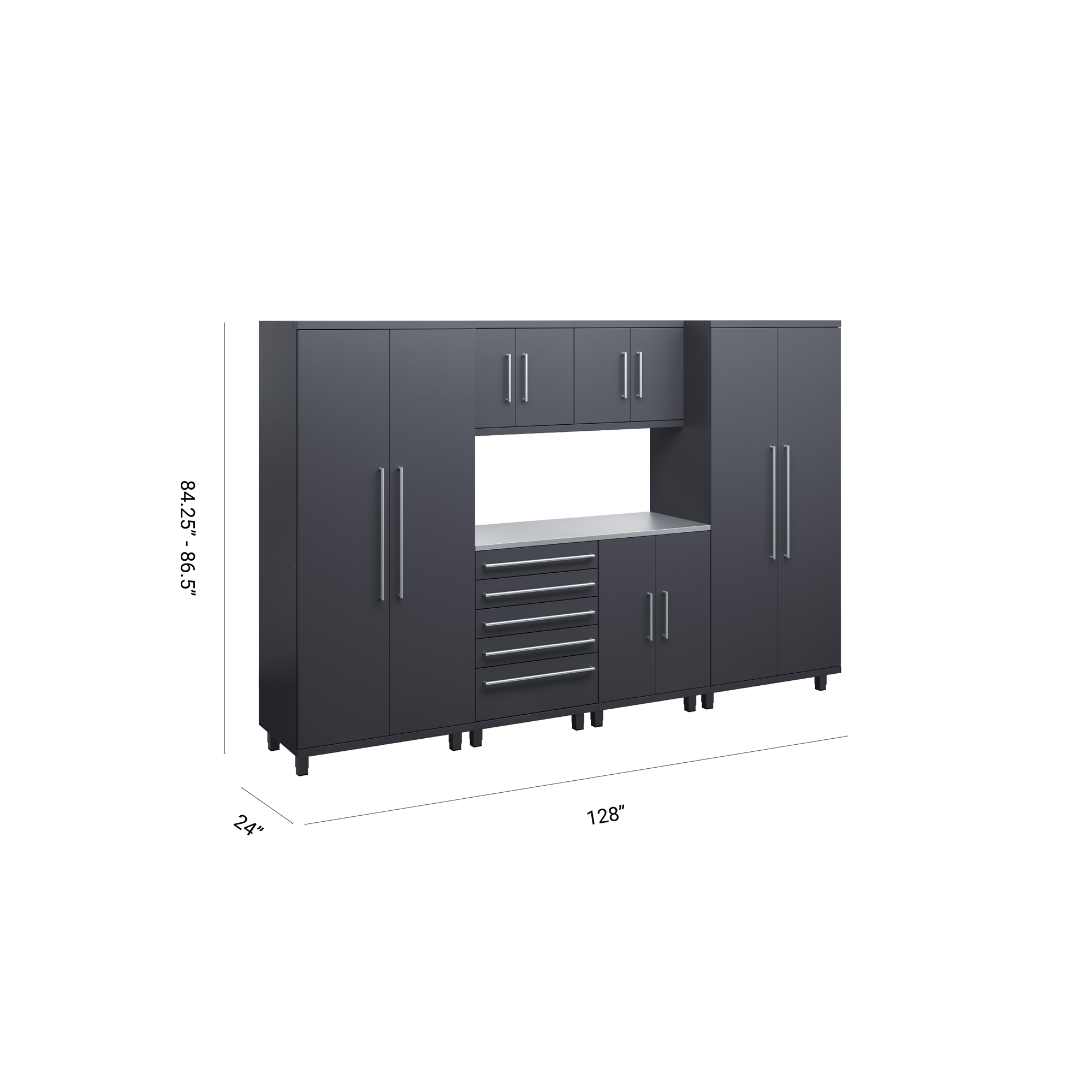 Prestige Series 7pc Cabinet Set with Base, Tool, Wall Cabinets and 36" Lockers