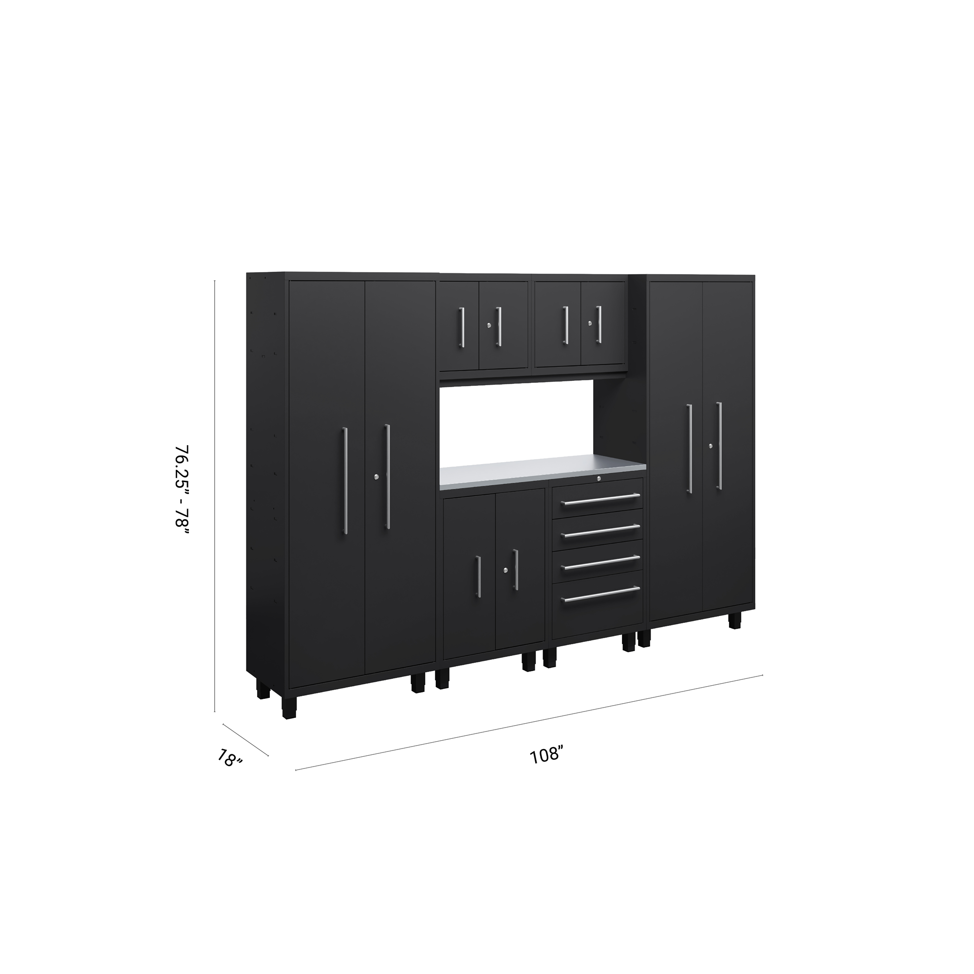 Core Plus Series 7pc Cabinet Set with Base, Tool Drawers, Wall Cabinets and 30" Lockers