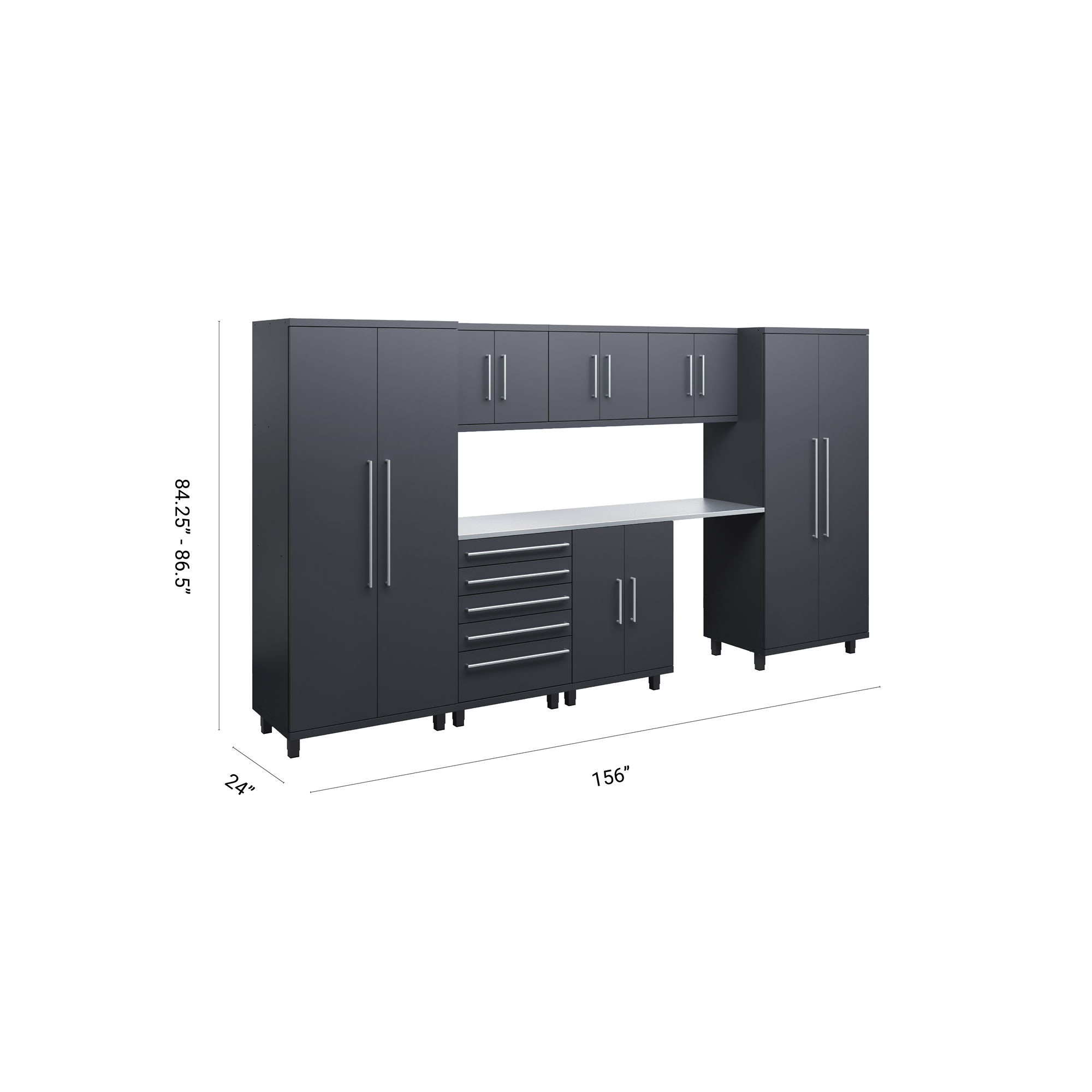 Prestige Series 8pc Cabinets Set with Base, Tool, Wall Cabinets and 36" Lockers