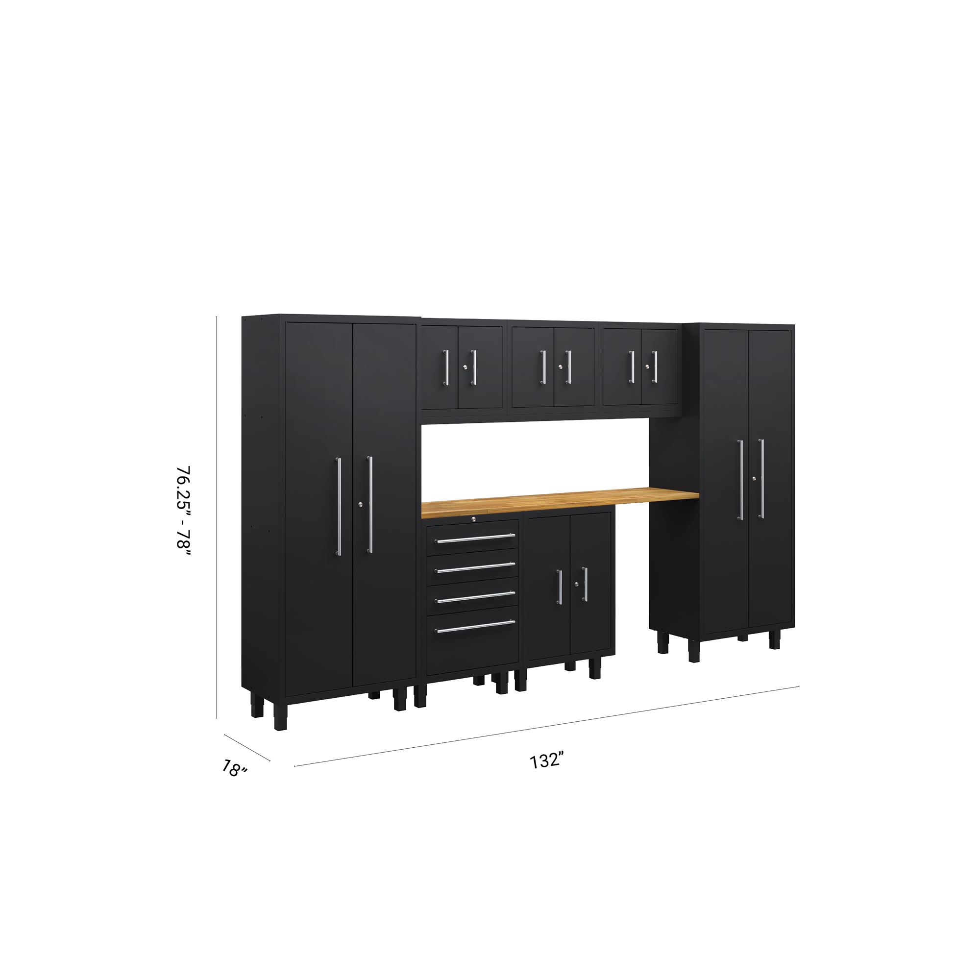 Core Plus Series 8pc Cabinets Set with Base, Tool, Wall Cabinets and 30" Lockers