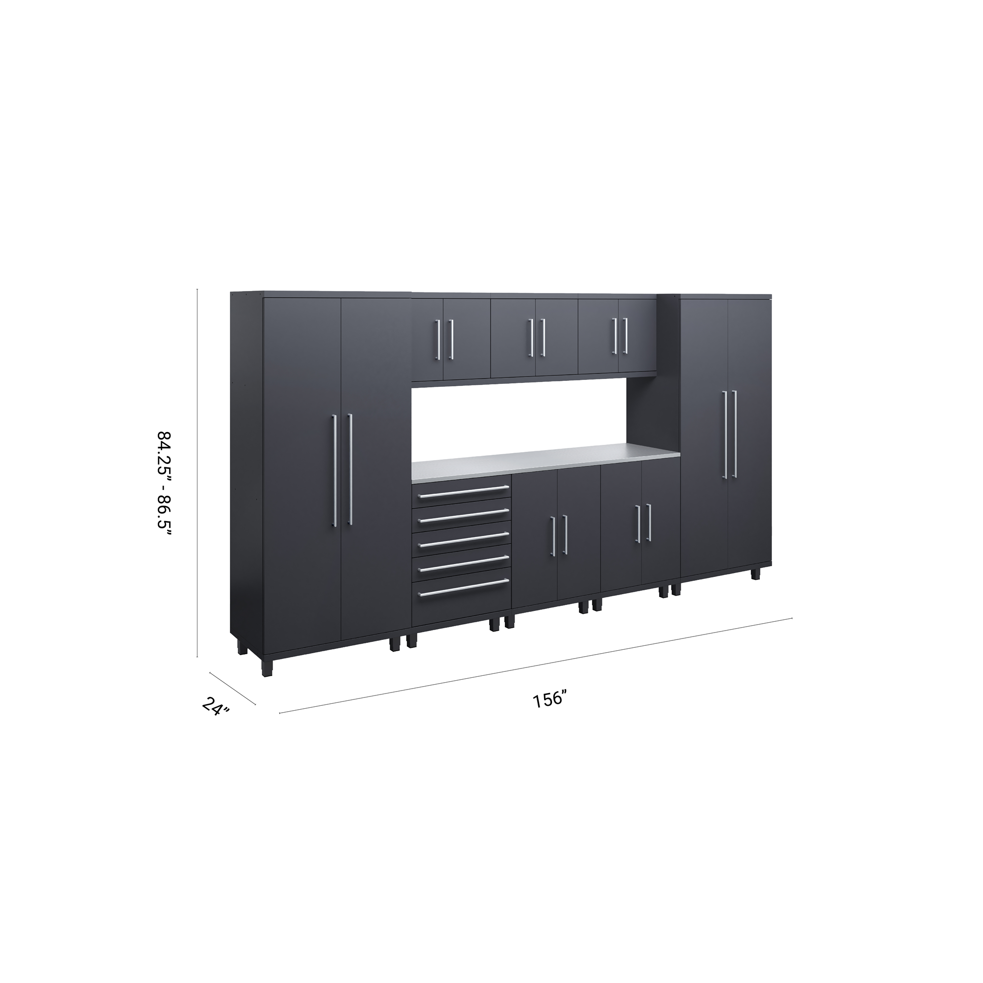Prestige Series 9pc Cabinet Set with Bases, Tool Drawer, Wall Cabinets and 36" Lockers