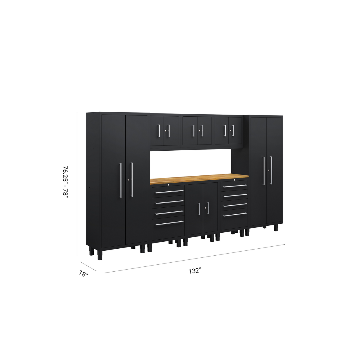 Ensemble de 9 armoires Core Plus avec base, 2 tiroirs à outils, armoires murales et casiers de 30 po