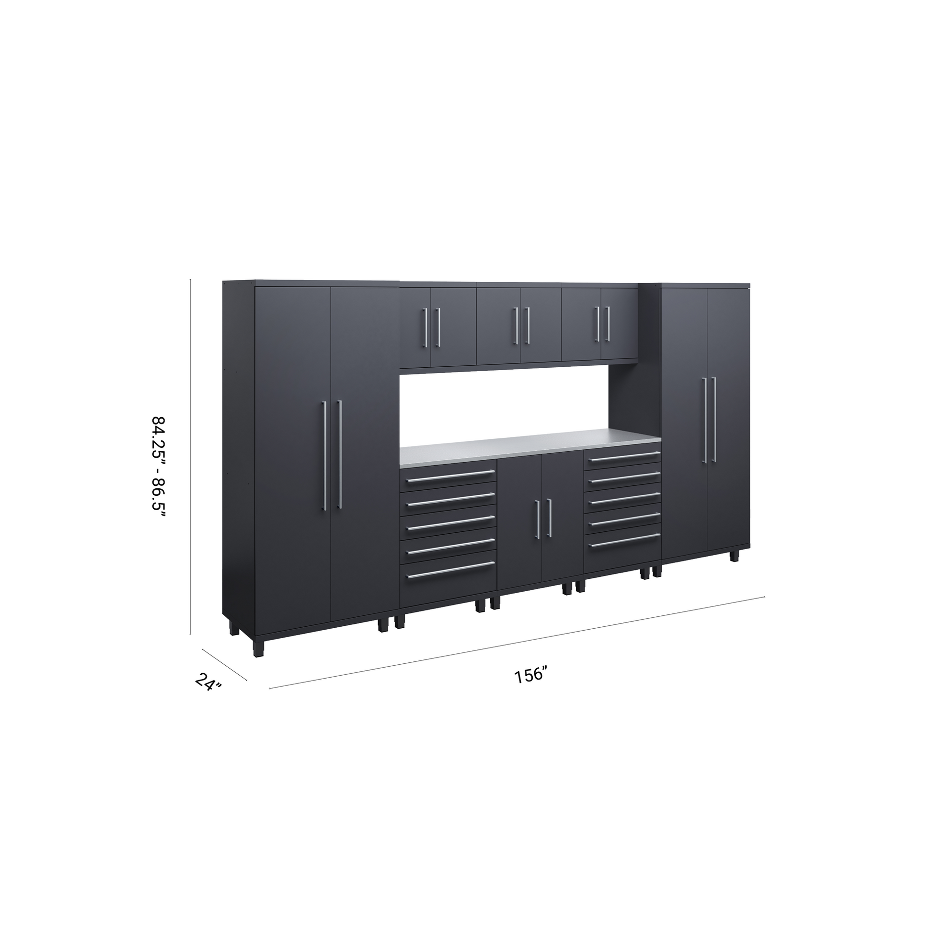 Ensemble de rangement Prestige Sereis 9 pièces avec base, tiroir à outils, armoires murales et casiers de 76 cm