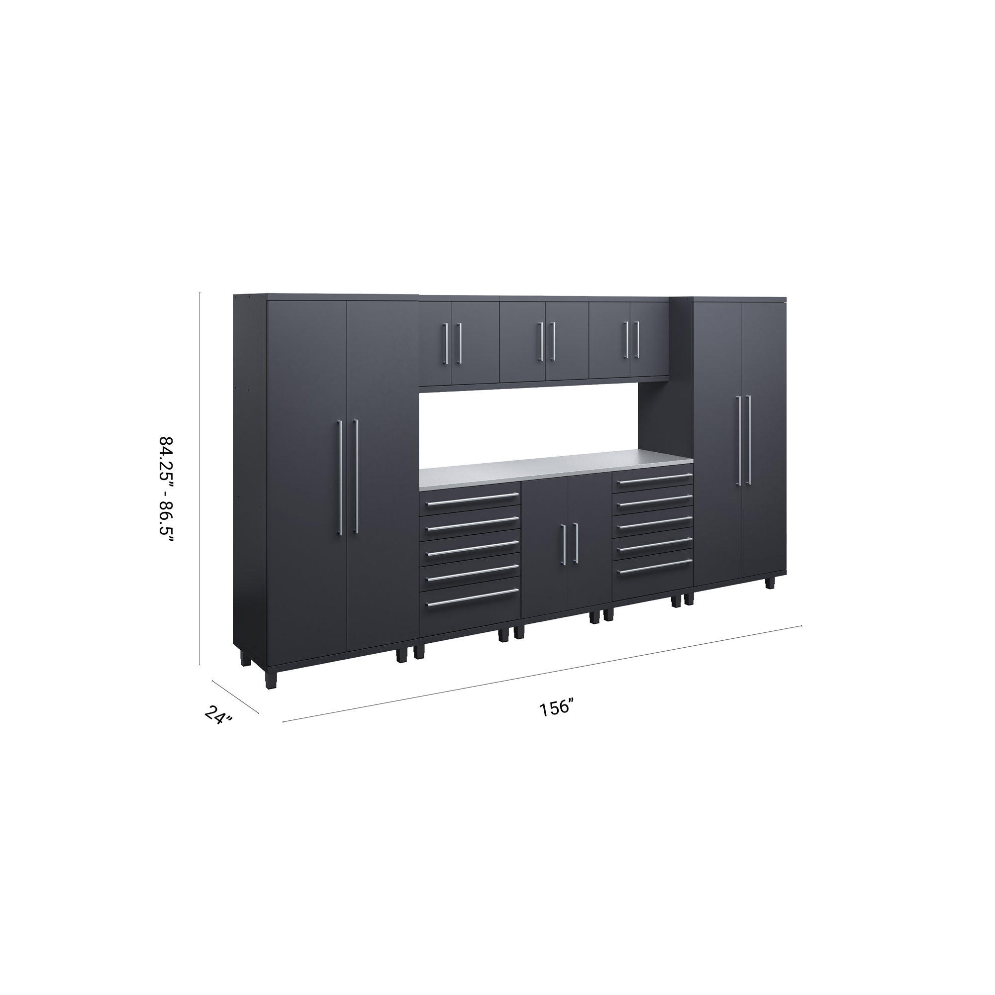 Prestige Sereis 9pc Cabinet Set with Base, Tool Drawer, Wall Cabinets and 36" Lockers