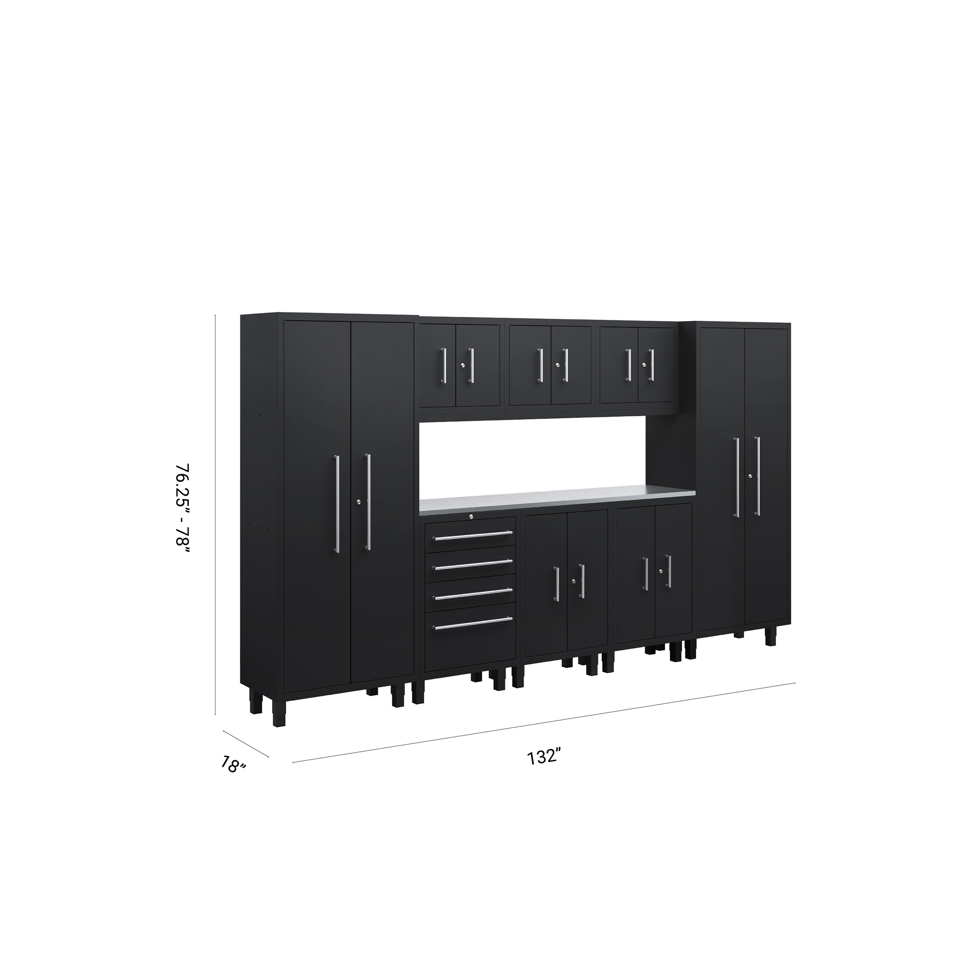 Core Plus Series 9pc Cabinet Set with Base, Tool Drawers, Wall Cabinets and 30" Lockers