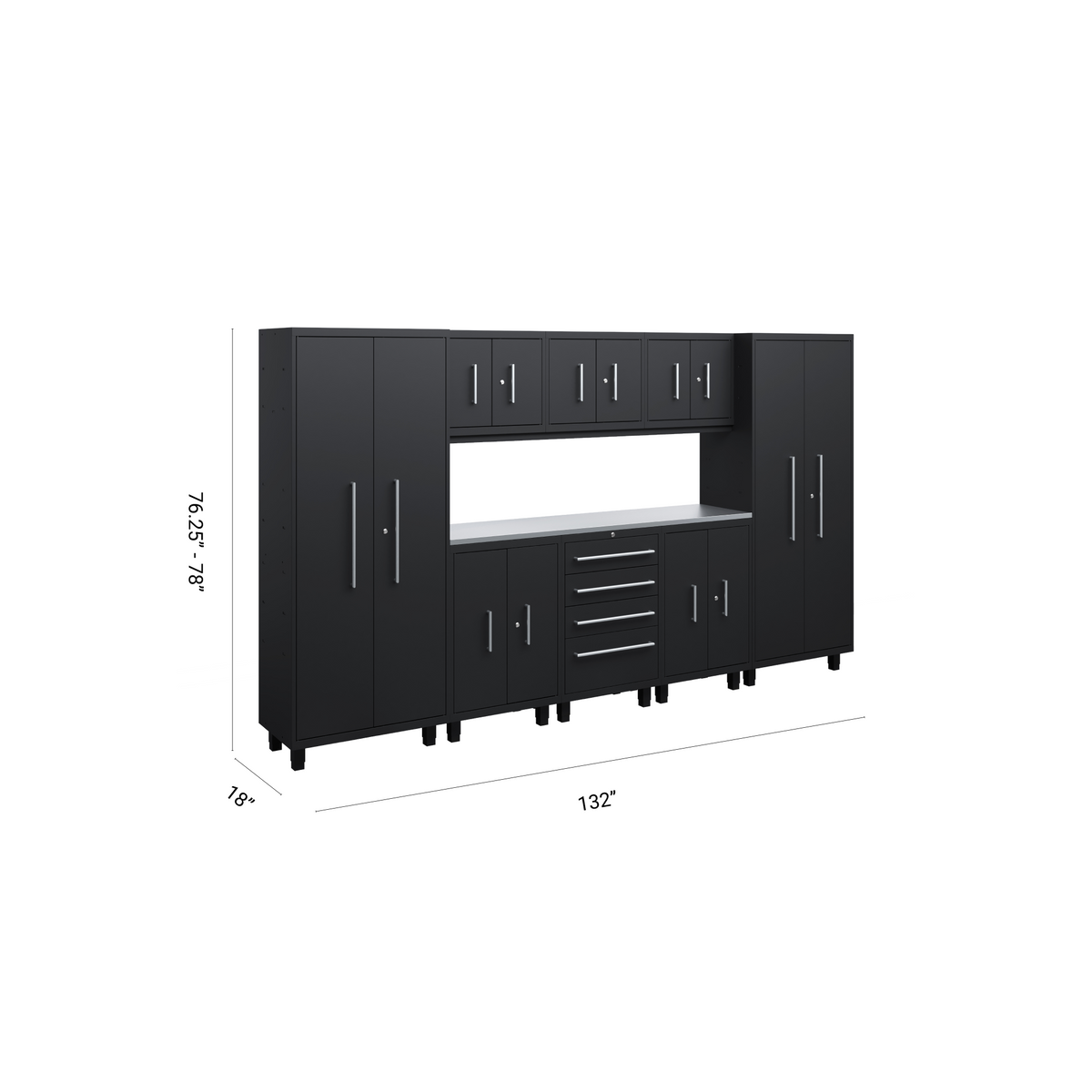 Ensemble d'armoires Core Plus Series 9 pièces avec base, tiroirs à outils, armoires murales et casiers de 76 cm