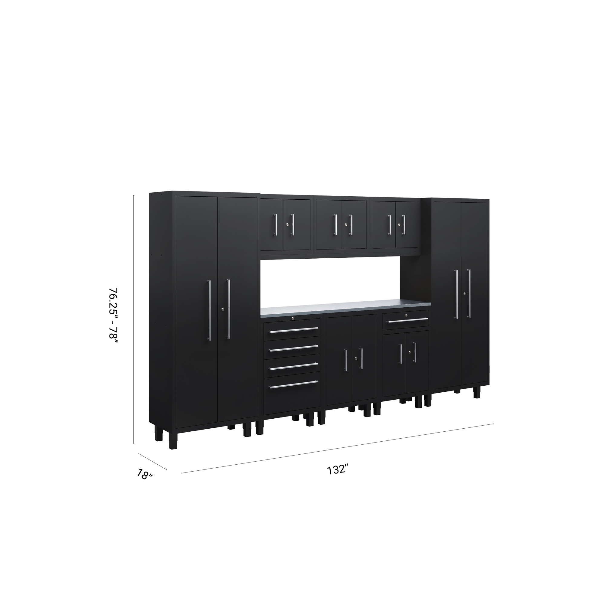 Core Plus Series 9pc Cabinet Set with Base, Tool Drawer, Split, Wall Cabinets and 30" Lockers
