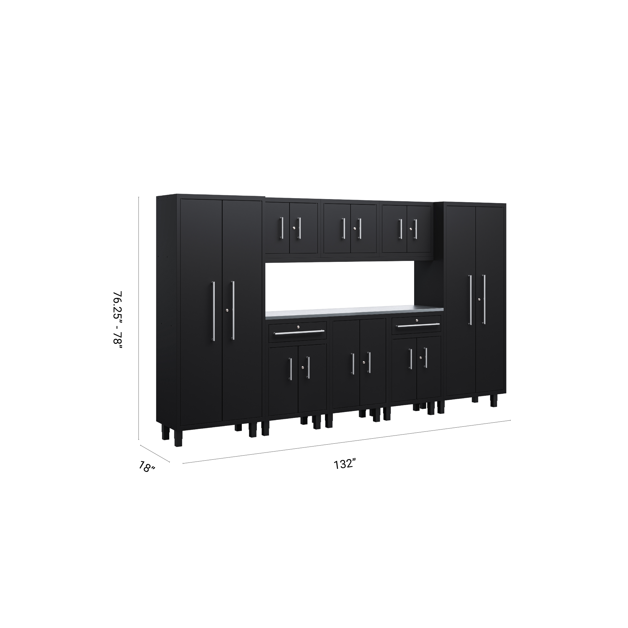 Ensemble de 9 armoires Core Plus avec base, 2 tiroirs à outils, armoires murales et casiers de 30 po