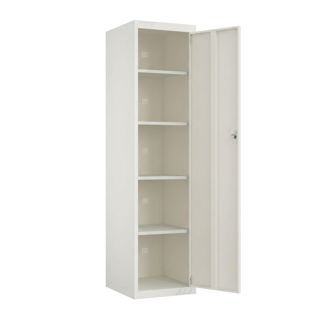 KDS Flat Pack Storage Locker 17.7”W x19.7”D x 71”H Main Unit with key lock - 4 Shelves - White Frame, Basalt Grey Door