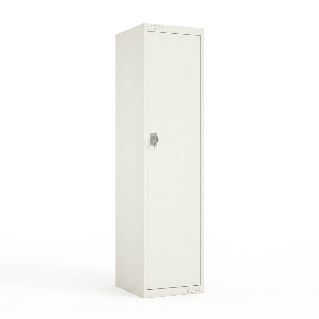 KDS Flat Pack Storage Locker 17.7”W x19.7”D x 71”H Main Unit with key lock - 4 Shelves - White Frame, Basalt Grey Door